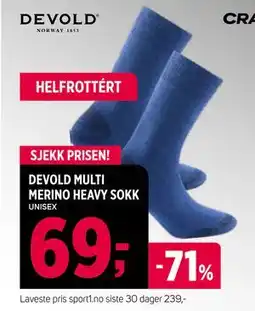 Sport 1 DEVOLD MULTI MERINO HEAVY SOKK, NOK 69 tilbud