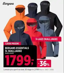 Sport 1 BERGANS ESSENTIALS 3L SKALLJAKKE, NOK 1799 tilbud