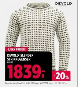 Sport 1 DEVOLD ISLENDER STRIKKEGENSER, NOK 1839 tilbud