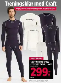 Sport 1 CRAFT NOR PRO WOOL EXTREME X TRØYE / LONGS, NOK 299 tilbud