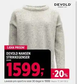 Sport 1 DEVOLD NANSEN STRIKKEGENSER, NOK 1599 tilbud