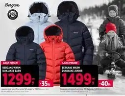 Sport 1 BERGANS WARM DUNJAKKE JUNIOR, NOK 1499 tilbud