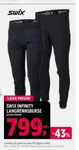 Sport 1 SWIX INFINITY LANGRENNSBUKSE, NOK 799 tilbud