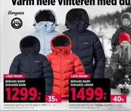 Sport 1 BERGANS WARM DUNJAKKE BARN, NOK 1299 tilbud