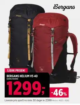 Sport 1 BERGANS HELIUM V5 40, NOK 1299 tilbud