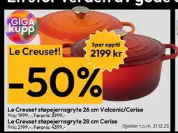 Gigaboks Le Creuset støpejernsgryte 26 cm Volcanic/Cerise tilbud