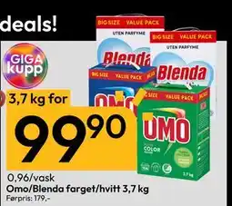 Gigaboks Omo/Blenda farget/hvitt 3,7 kg, NOK 99.9 tilbud