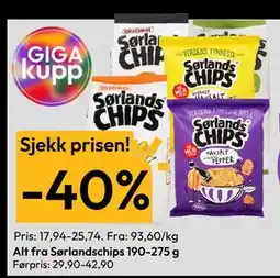 Gigaboks Alt fra Sørlandschips 190-275 g tilbud