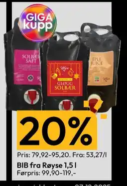 Gigaboks BIB fra Røyse 1,5 l tilbud