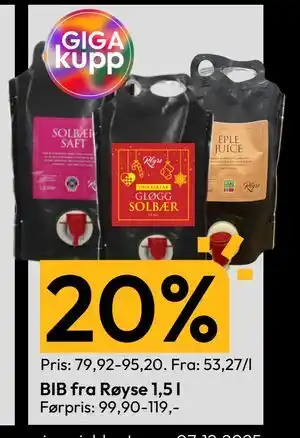 Gigaboks BIB fra Røyse 1,5 l tilbud