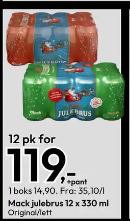 Gigaboks Mack julebrus 12 x 330 ml, NOK 119 tilbud