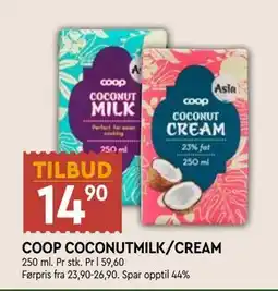 Coop Mega COOP COCONUTMILK/CREAM, NOK 14.9 tilbud