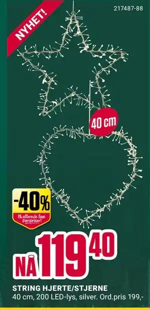 Europris STRING HJERTE/STJERNE, NOK 119.4 tilbud