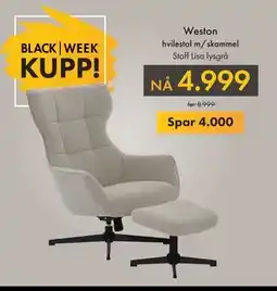 Fagmøbler Weston hvilestol m/skammel, NOK 4999 tilbud