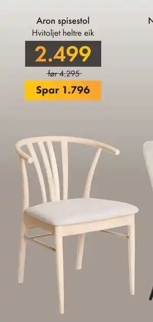 Fagmøbler Aron spisestol, NOK 2499 tilbud