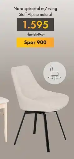 Fagmøbler Nora spisestol m/sving, NOK 1595 tilbud