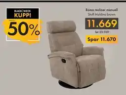 Fagmøbler Roma recliner manuell, NOK 11669 tilbud
