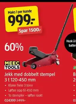Jula Jekk med dobbelt stempel 3 t 120-450 mm, NOK 999 tilbud