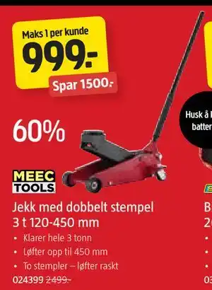 Jula Jekk med dobbelt stempel 3 t 120-450 mm, NOK 999 tilbud