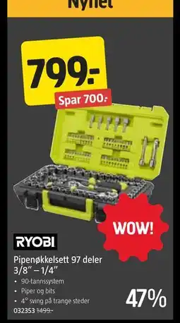 Jula Pipenøkkelsett 97 deler 3/8” – 1/4”, NOK 799 tilbud