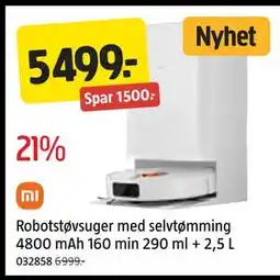 Jula Robotstøvsuger med selvtømming 4800 mAh 160 min 290 ml + 2,5 L, NOK 5499 tilbud