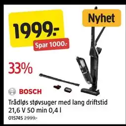 Jula Trådløs støvsuger med lang driftstid 21,6 V 50 min 0,4 l, NOK 1999 tilbud