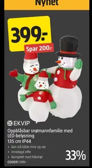 Jula Oppblåsbar snømannfamilie med LED-belysning 135 cm IP44, NOK 399 tilbud