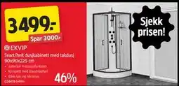 Jula Svart/hvit dusjkabinett med takdusj 90x90x225 cm, NOK 3499 tilbud