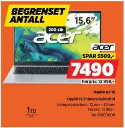 POWER Aspire Go 15, NOK 7490 tilbud