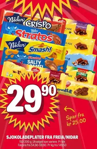 Sjokoladeplater fra freia/nidar