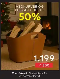 Skeidar Pine vedkurv, NOK 1199 tilbud