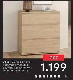 Skeidar Nova kommode med 3+3 skuffer, NOK 1199 tilbud