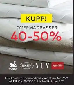 Skeidar XOV Komfort 5 overmadrass, NOK 1999 tilbud