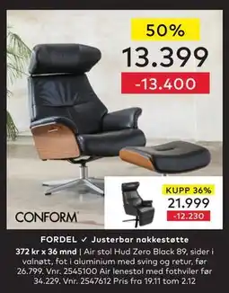 Skeidar Air stol Hud Zero Black 89, NOK 13399 tilbud