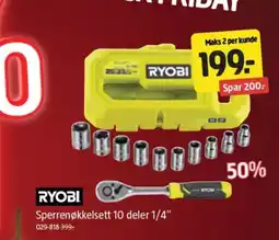Jula RYOBI Sperrenøkkelsett 10 deler 1/4" tilbud