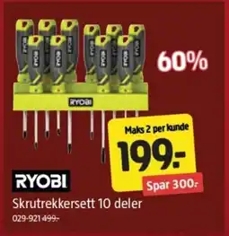Jula RYOBI Skrutrekkersett 10 deler tilbud
