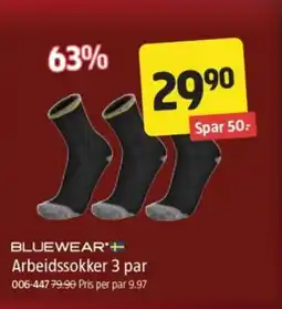 Jula BLUEWEAR'+ Arbeidssokker 3 par tilbud
