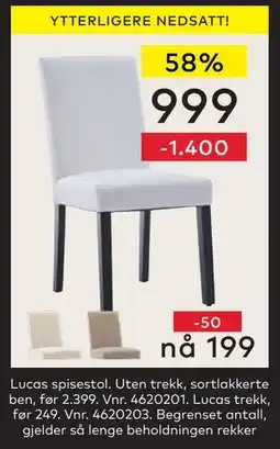 Skeidar Lucas spisestol, NOK 999 tilbud