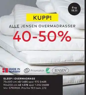 Skeidar SLEEP I OVERMADRASS tilbud