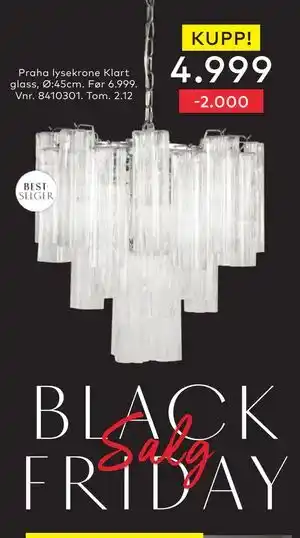 Skeidar Praha lysekrone Klart glas, NOK 4999 tilbud