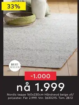 Skeidar Nordic teppe, NOK 19999 tilbud