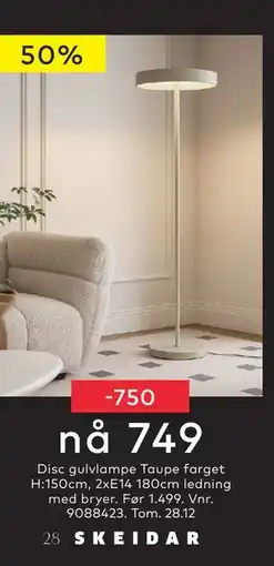 Skeidar Disc gulvlampe Taupe farget, NOK 749 tilbud