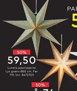 Skeidar Lunero papirstjerne Lys grønn Ø65 cm, NOK 59.5 tilbud