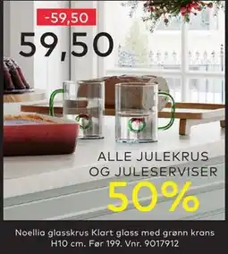 Skeidar Noellia glasskrus Klart glass med grønn krans H10 cm, NOK 59.5 tilbud