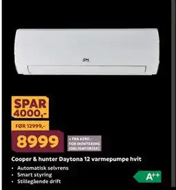 Megaflis Cooper & hunter Daytona 12 varmepumpe hvit, NOK 8999 tilbud