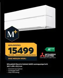 Megaflis Mitsubishi Electric Kaiteki 6600 varmepumpe hvit 30,7 x 89 x 23,3 cm, NOK 19599, Medlemspris tilbud