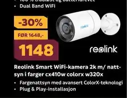 Megaflis Reolink Smart WiFi-kamera 2k m/ nattsyn i farger cx410w colorx w320x, NOK 1148 tilbud