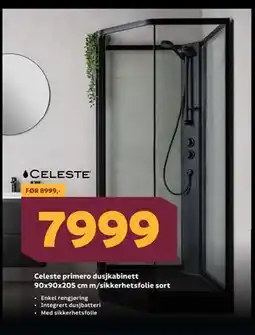 Megaflis Celeste primero dusjkabinett 90x90x205 cm m/sikkerhetsfolie sort, NOK 7999 tilbud