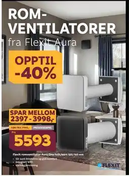 Megaflis Flexit romventilator Aura One hvit/sort. 100/160 mm tilbud