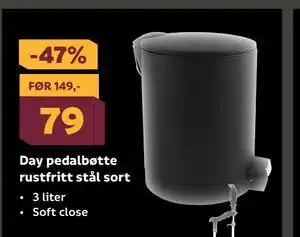 Megaflis Day pedalbøtte rustfritt stål sort, NOK 79 tilbud